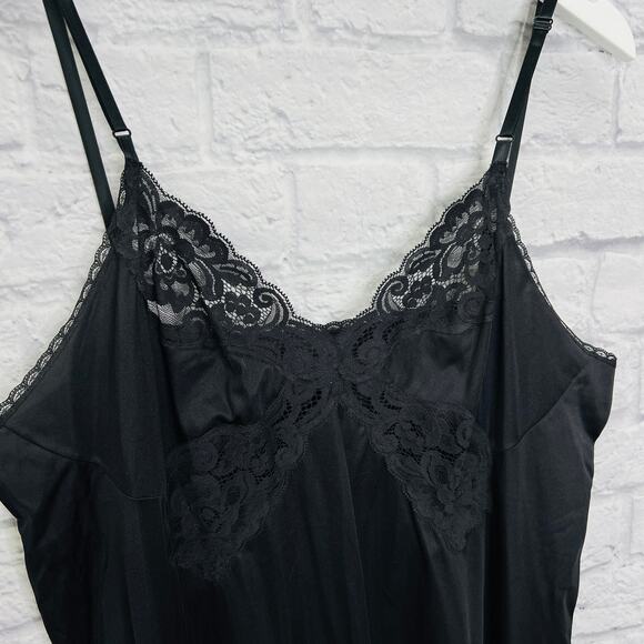 Vintage Vanity Fair Full Slip Black Butterfly Lace Detail Size 42 Midi Dress - Picture 4 of 8